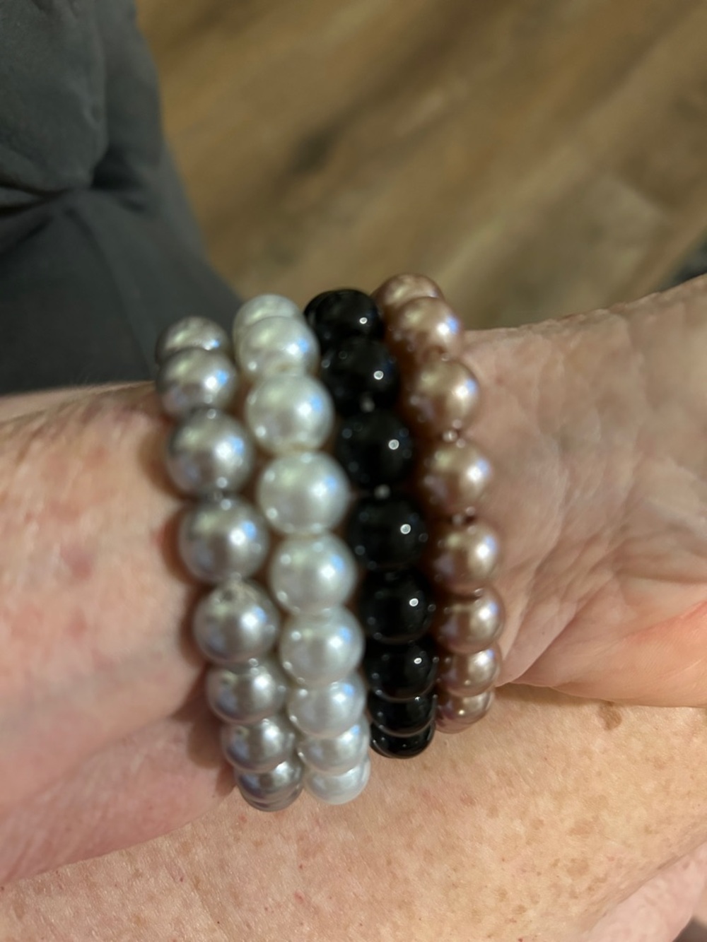 Nicole Pearl and Black Bead Stretch Bracelet Sets